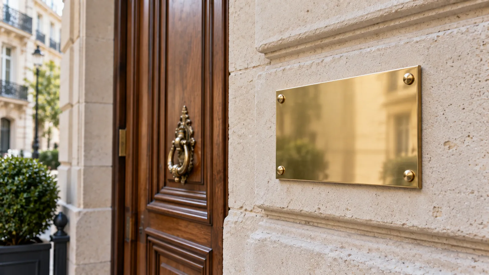La placa de latón de un bufete de abogados, grabada con su nombre, y luego vacía.